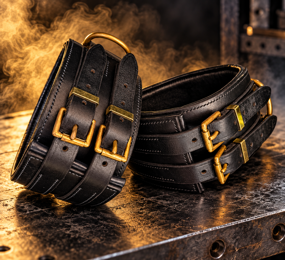 100mm wide leather hand stitched padded collar