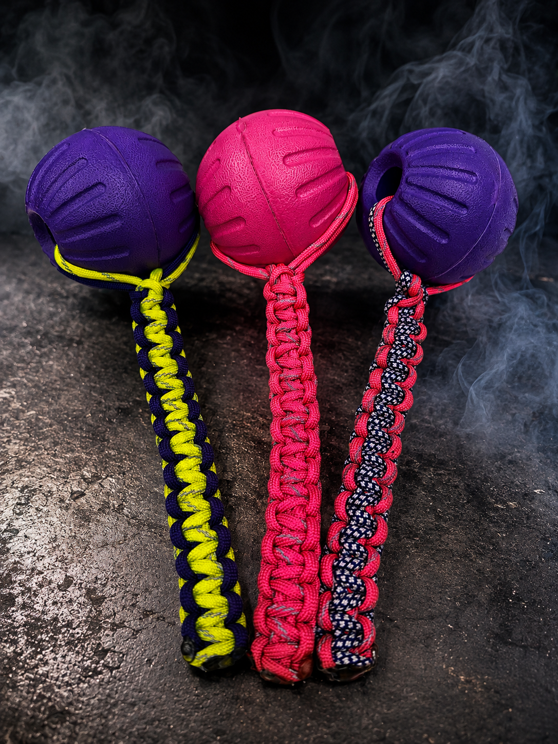 Medium obedience ball with paracord handle