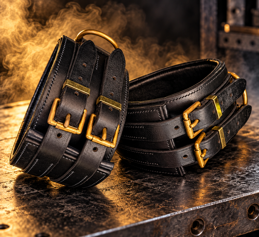 100mm wide leather hand stitched padded collar
